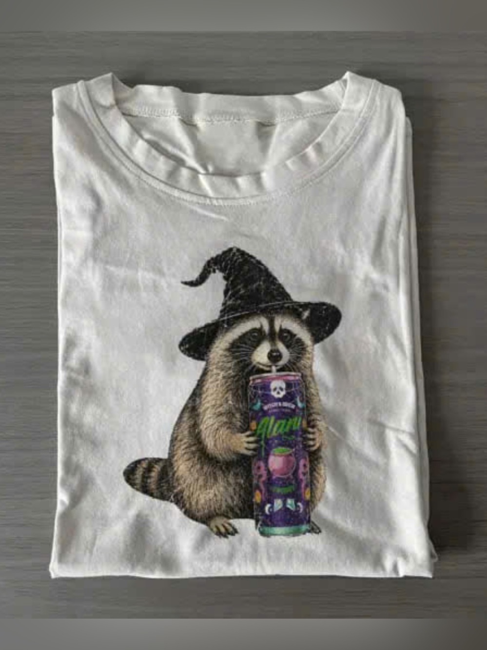 Unisex White Raccoon Witch Graphic Tee 90s Halloween